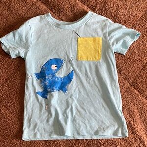 Falls Creek Light Blue T-Shirt with Fish and Yellow Pocket